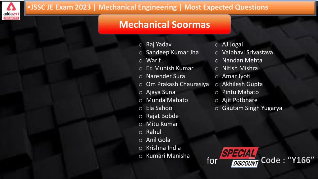 jssc je exam 2023 mechanical engineering most 2