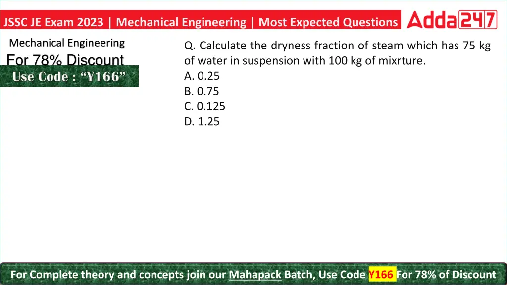 jssc je exam 2023 mechanical engineering most 25