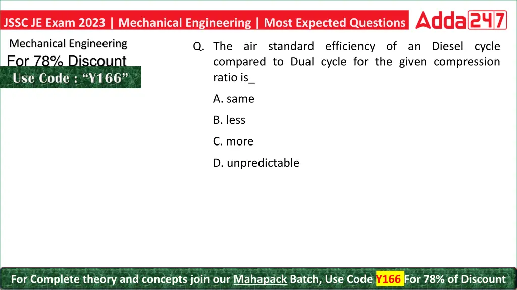 jssc je exam 2023 mechanical engineering most 5