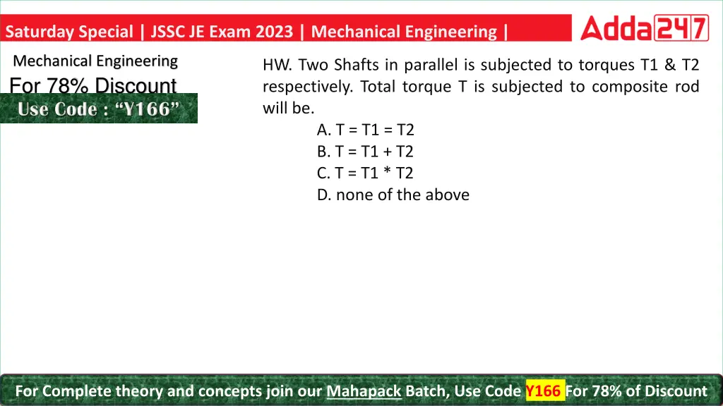 saturday special jssc je exam 2023 mechanical