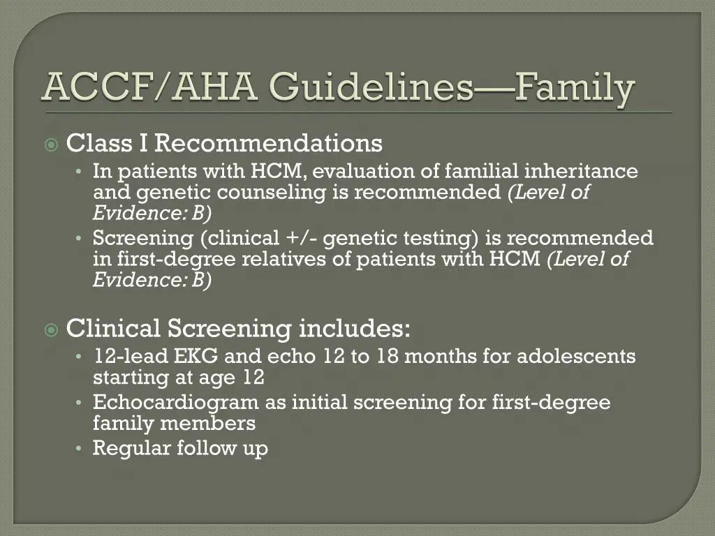 class i recommendations in patients with