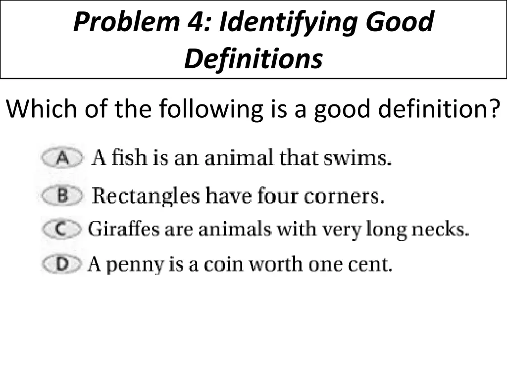 problem 4 identifying good definitions