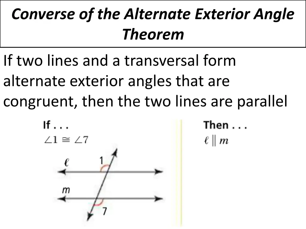 converse of the alternate exterior angle theorem