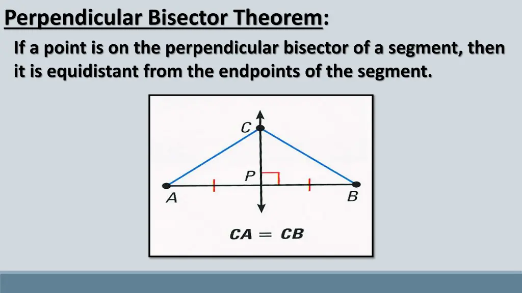 perpendicular bisector theorem if a point