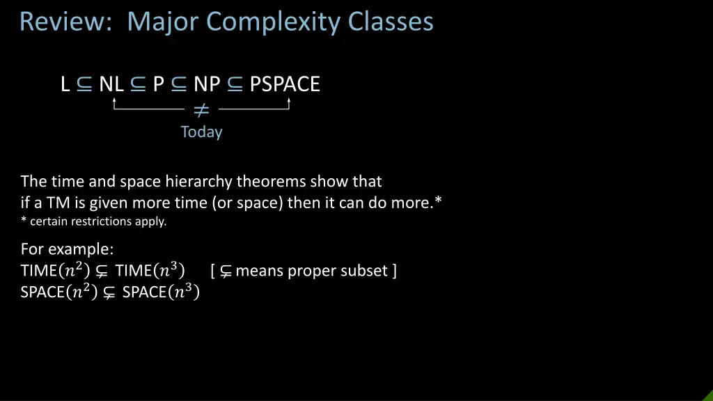 review major complexity classes