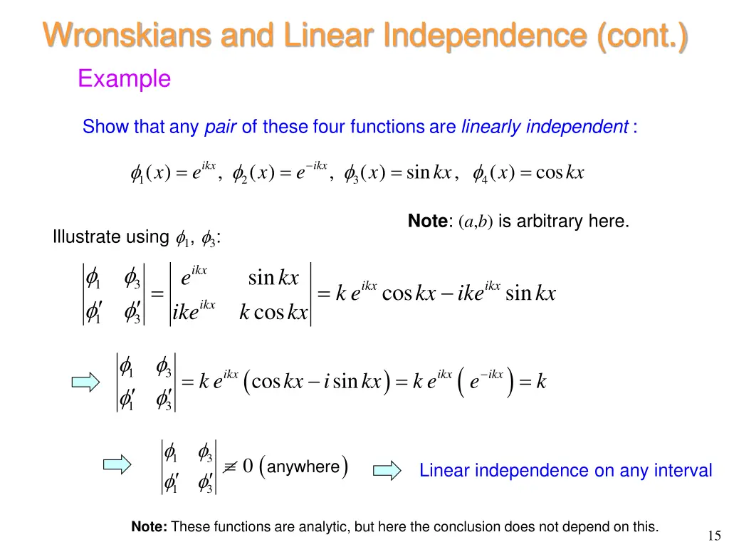 wronskians and linear independence cont example