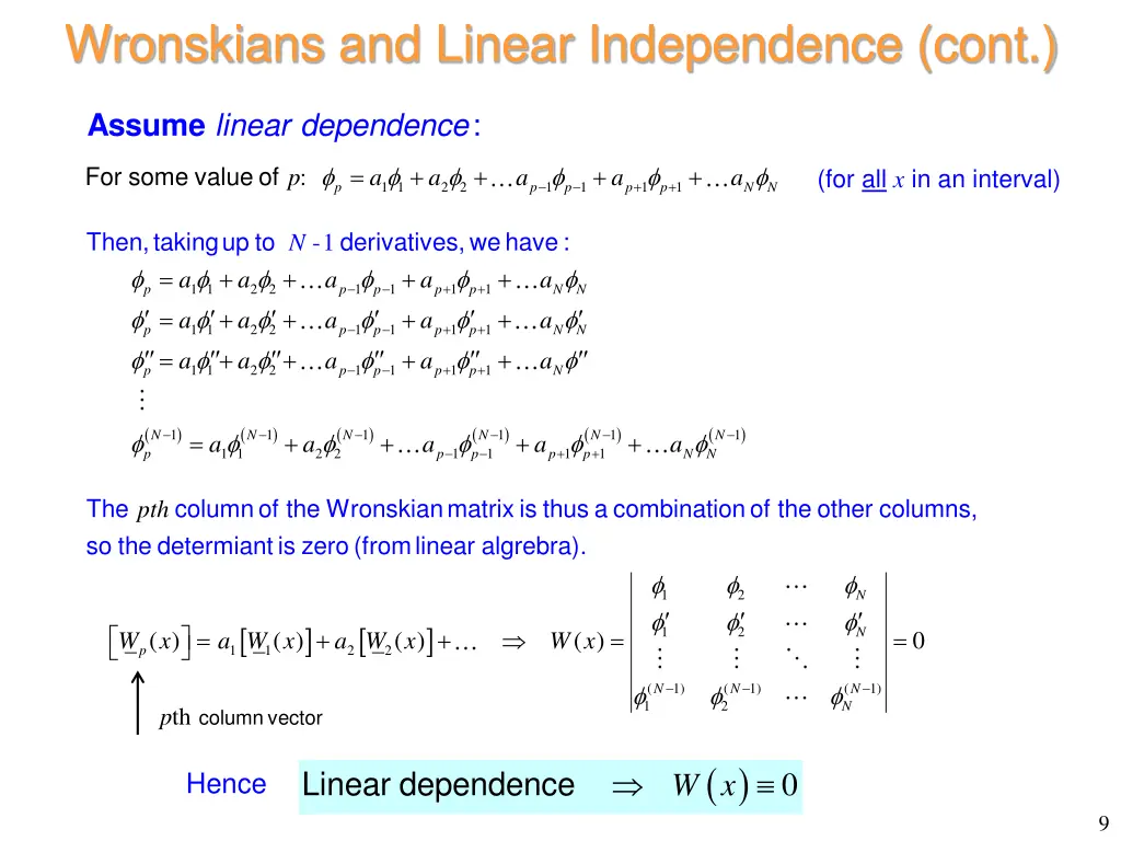 wronskians and linear independence cont