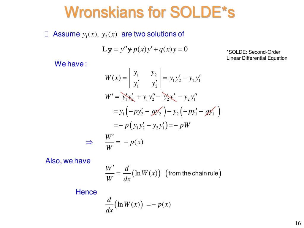 wronskians for solde s