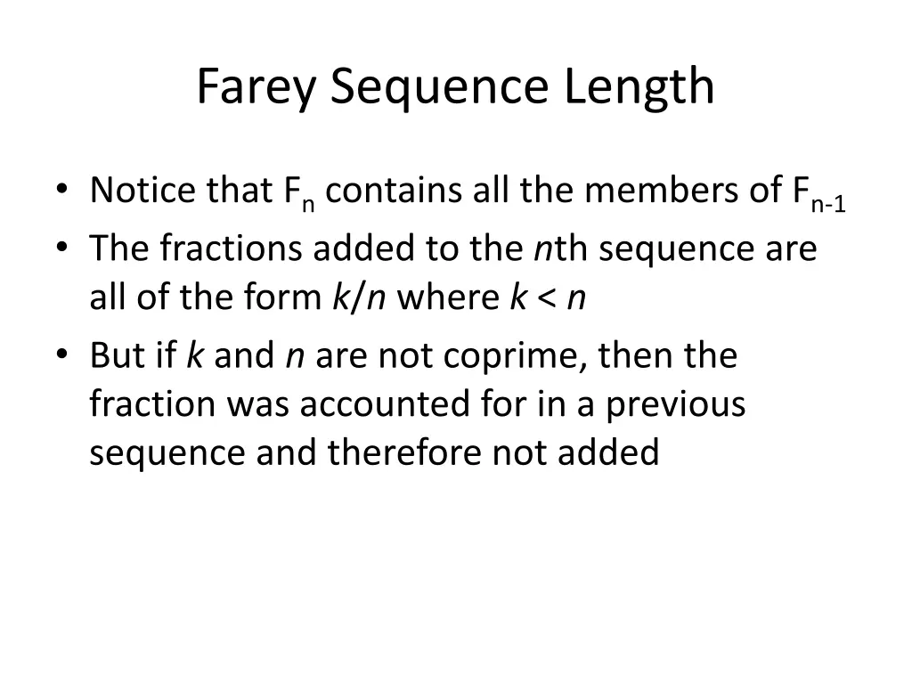 farey sequence length