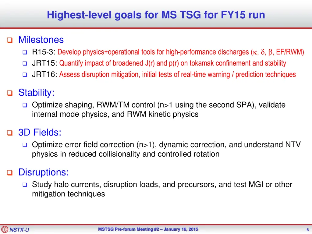 highest level goals for ms tsg for fy15 run