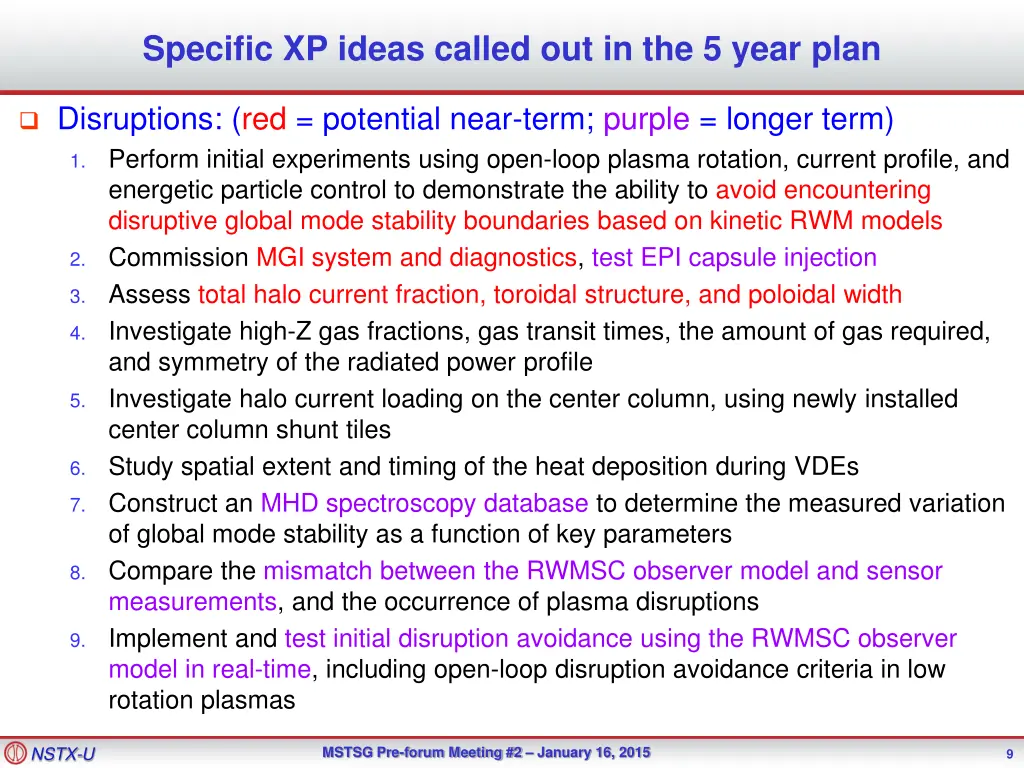 specific xp ideas called out in the 5 year plan 2
