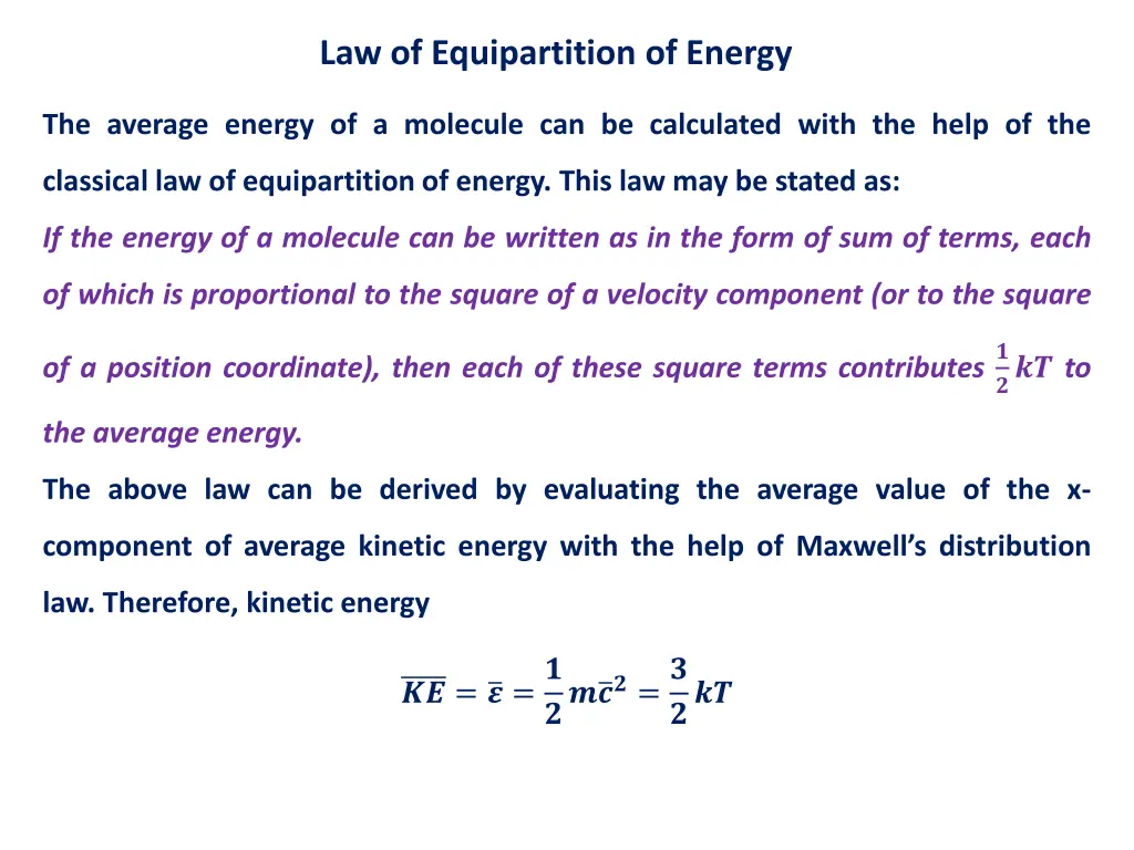 law of equipartition of energy