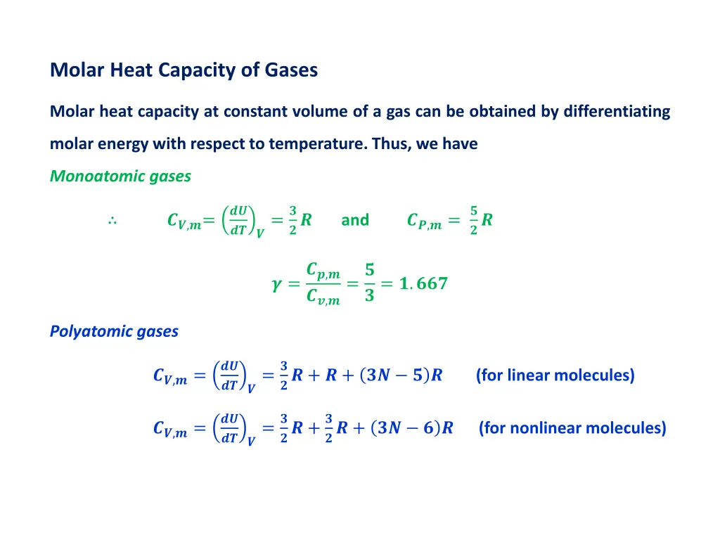 molar heat capacity of gases