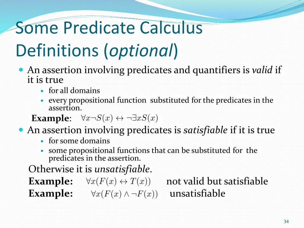 some predicate calculus definitions optional