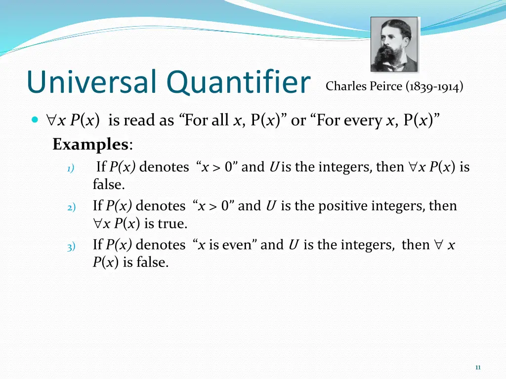 universal quantifier x p x is read