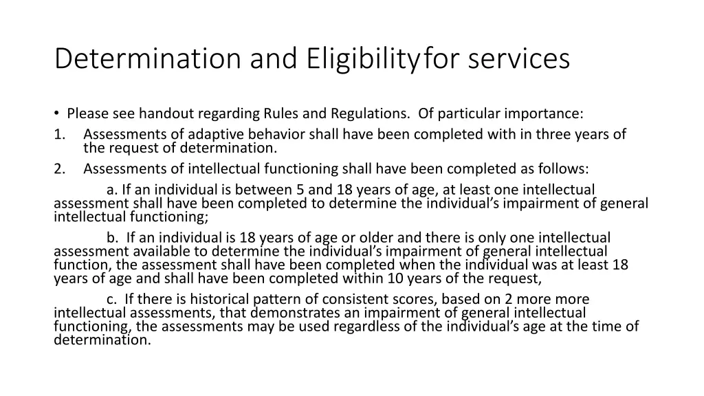 determination and eligibilityfor services