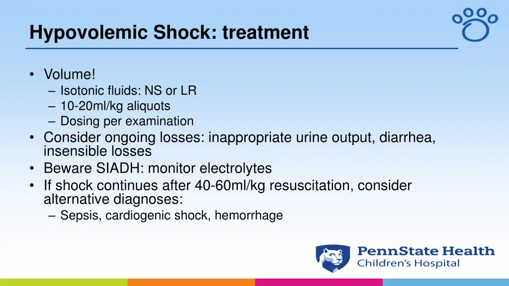 hypovolemic shock treatment