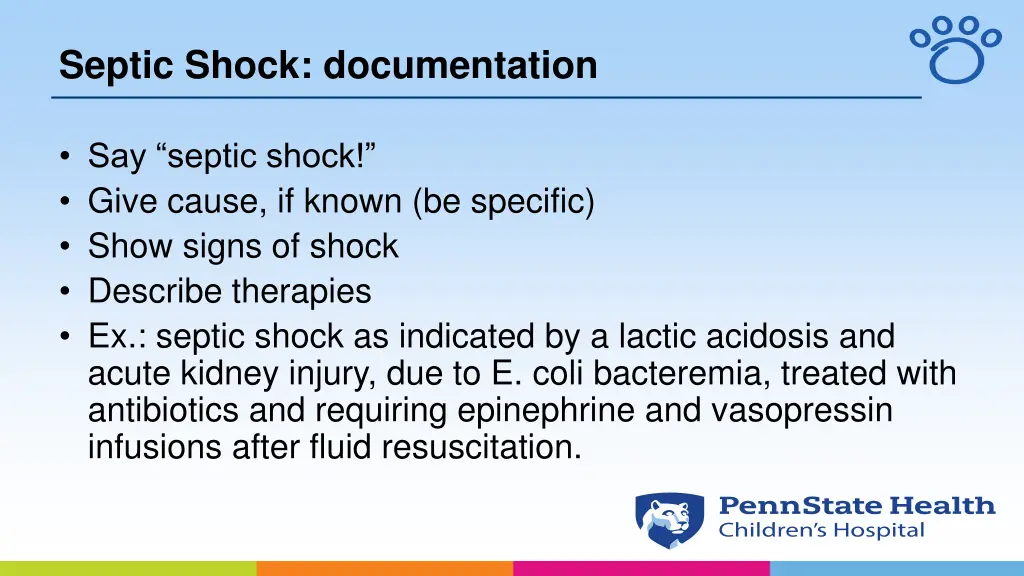 septic shock documentation