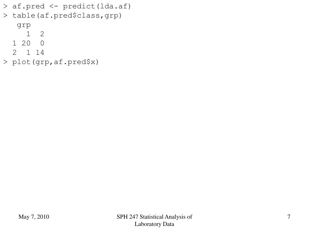 af pred predict lda af table af pred class