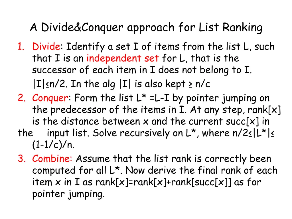 a divide conquer approach for list ranking