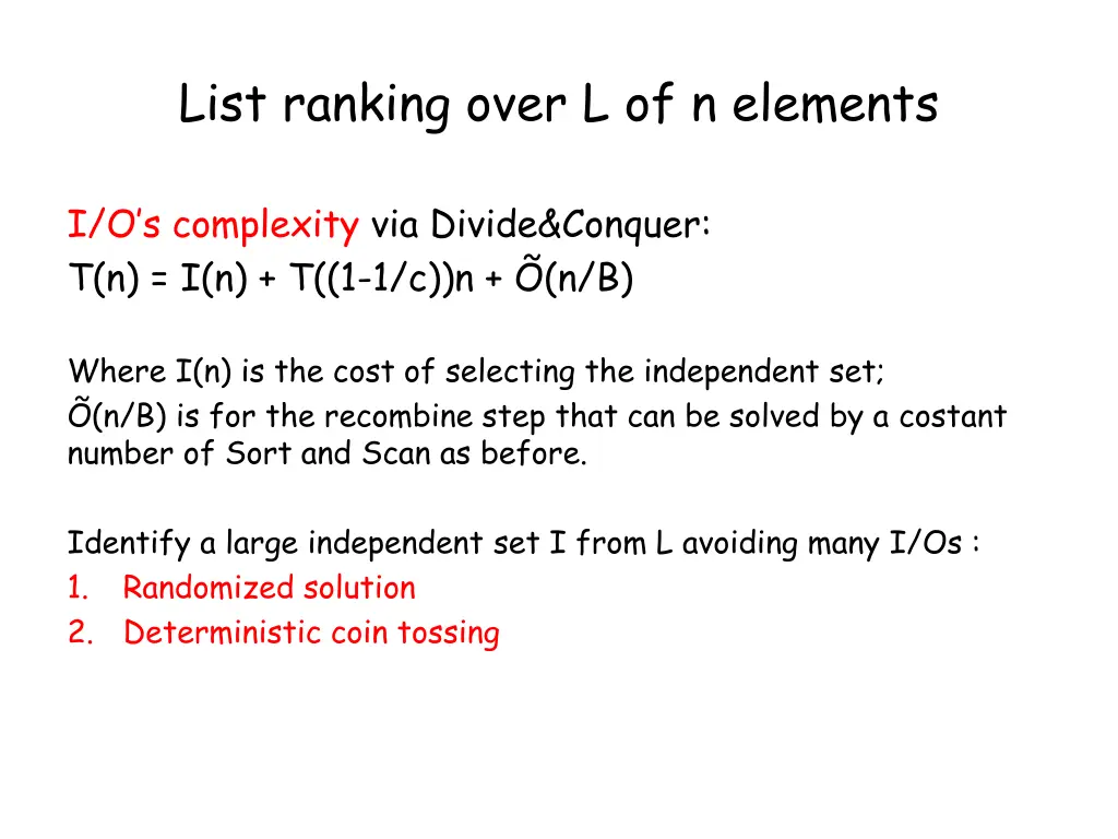 list ranking over l of n elements