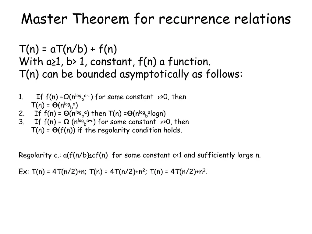 master theorem for recurrence relations 1
