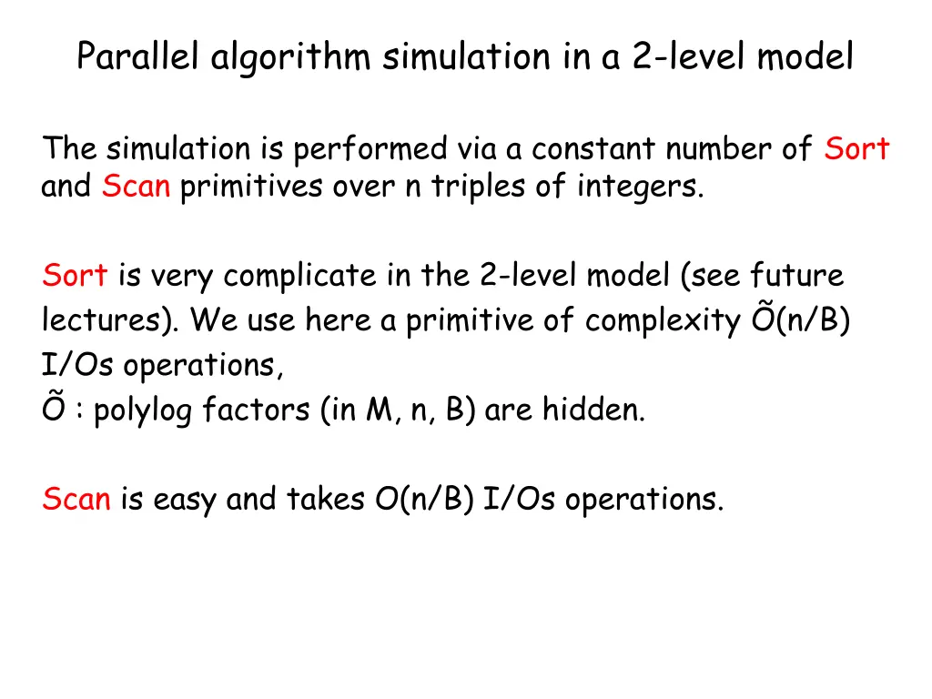 parallel algorithm simulation in a 2 level model
