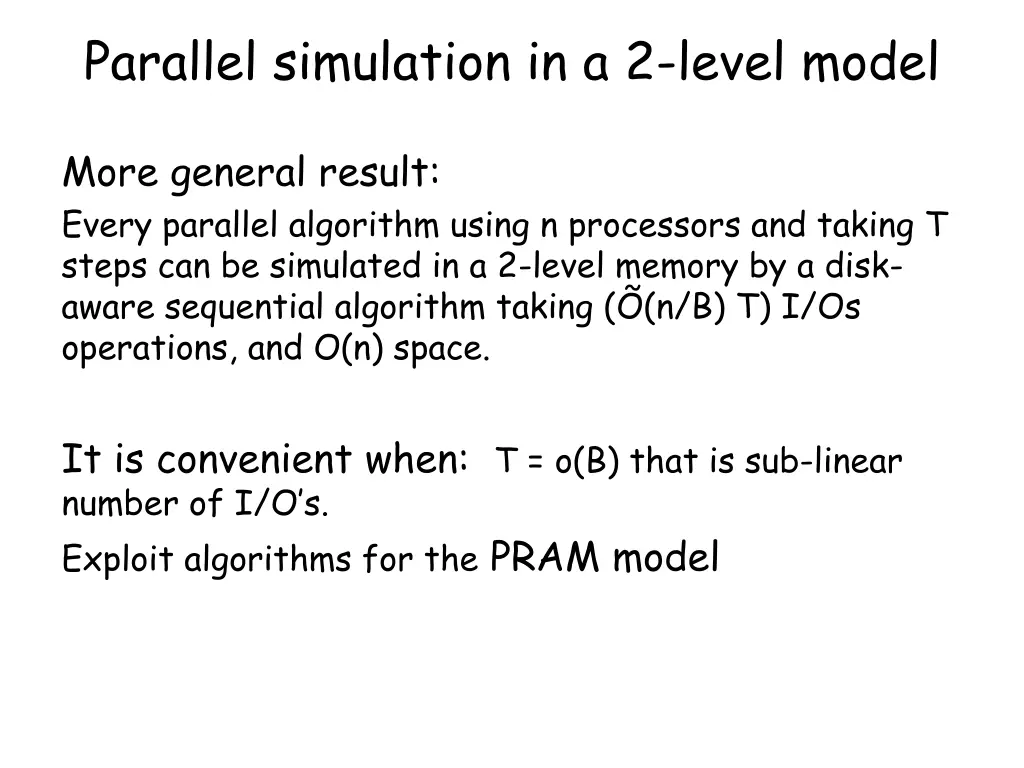 parallel simulation in a 2 level model 2