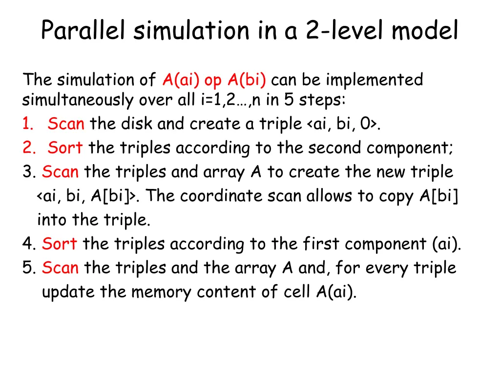 parallel simulation in a 2 level model
