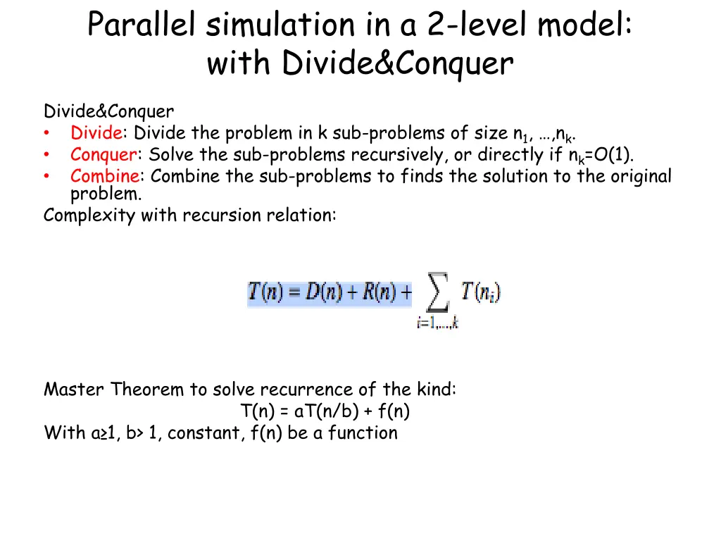 parallel simulation in a 2 level model with
