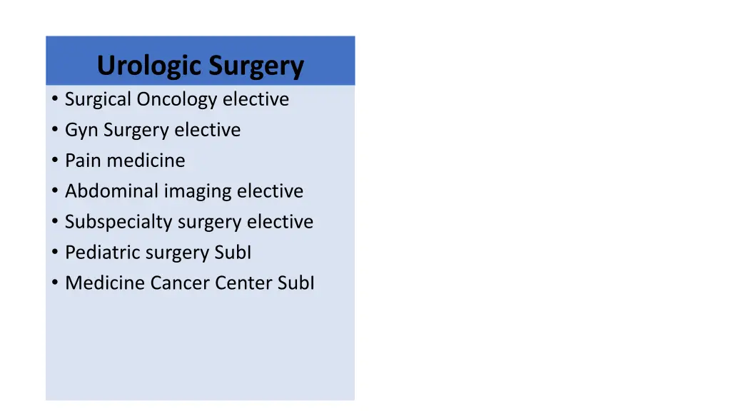 urologic surgery surgical oncology elective