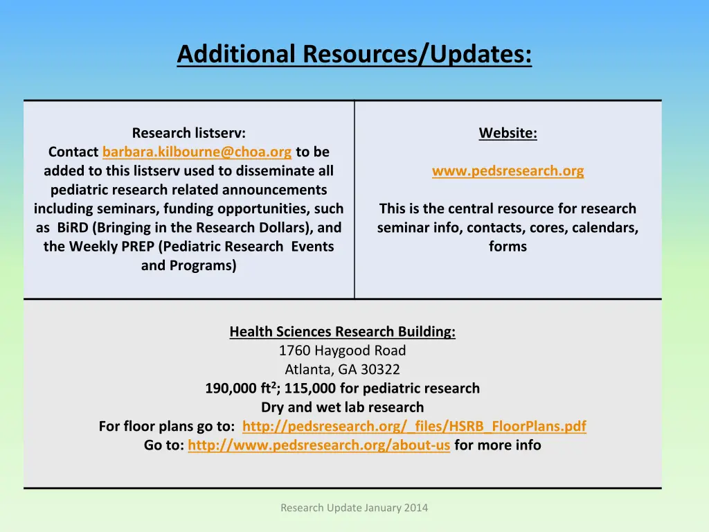additional resources updates