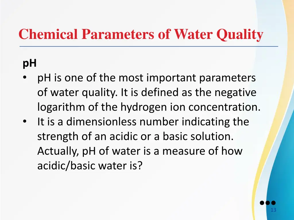 chemical parameters of water quality
