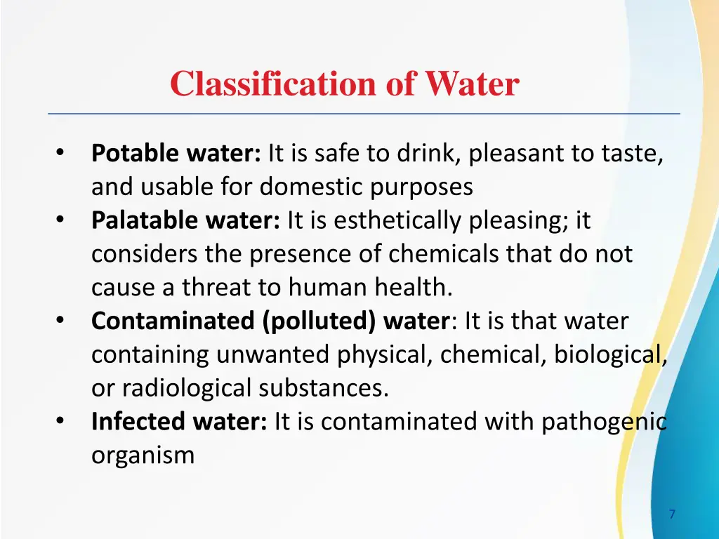 classification of water 1