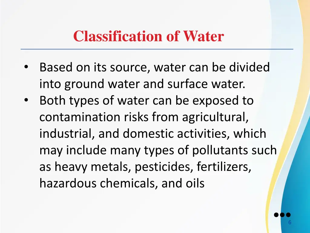 classification of water