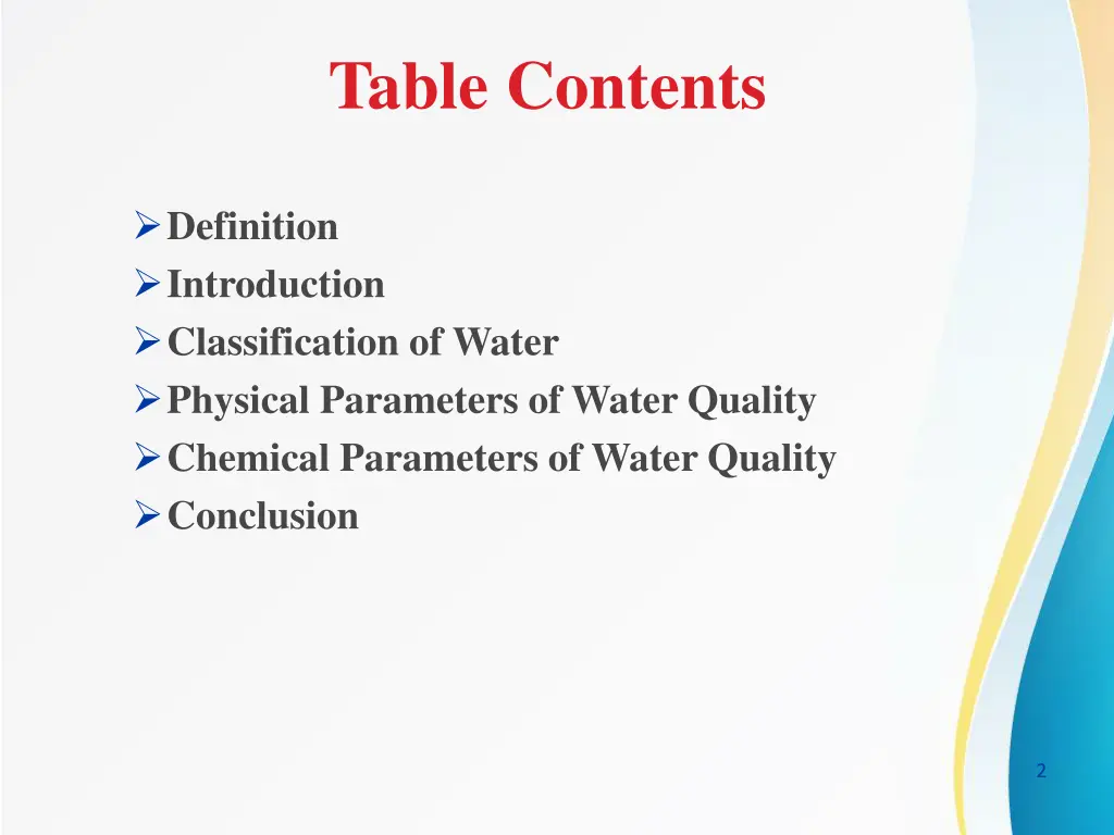 table contents
