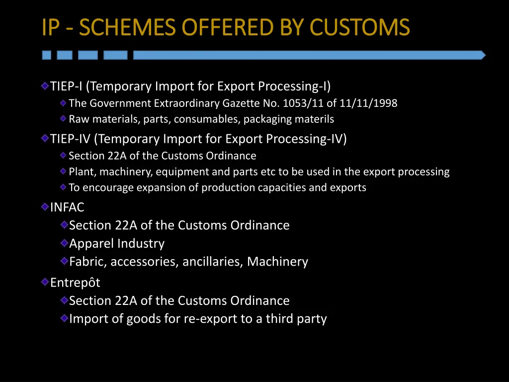 i ip p schemes offered by customs schemes offered