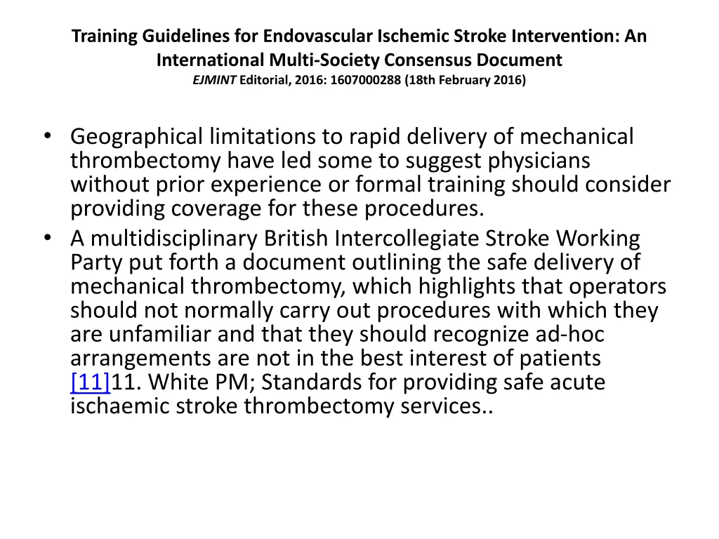 training guidelines for endovascular ischemic 23