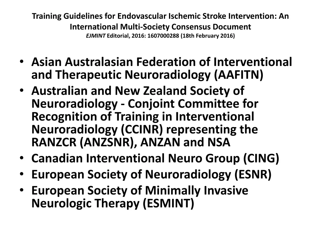training guidelines for endovascular ischemic 33