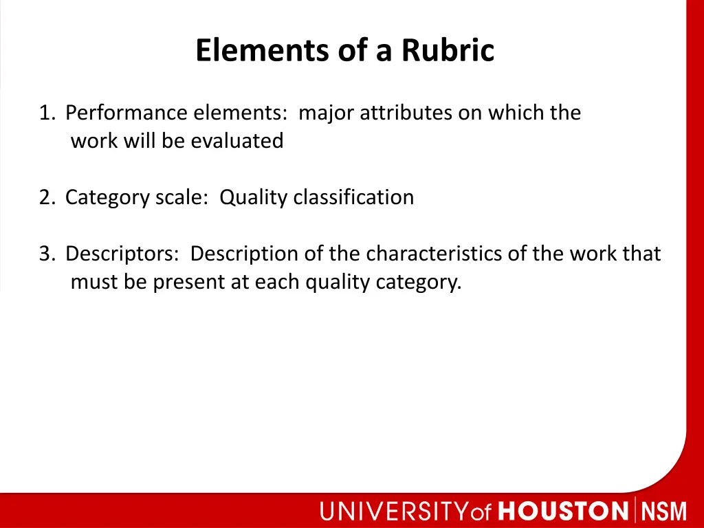 elements of a rubric
