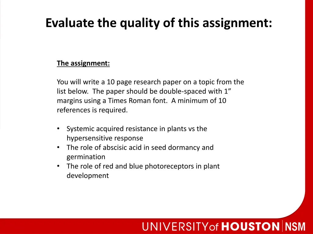 evaluate the quality of this assignment