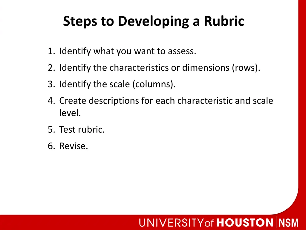 steps to developing a rubric