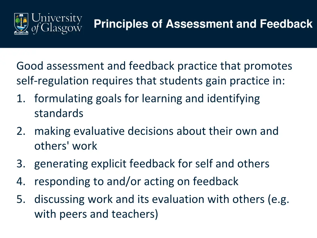 principles of assessment and feedback
