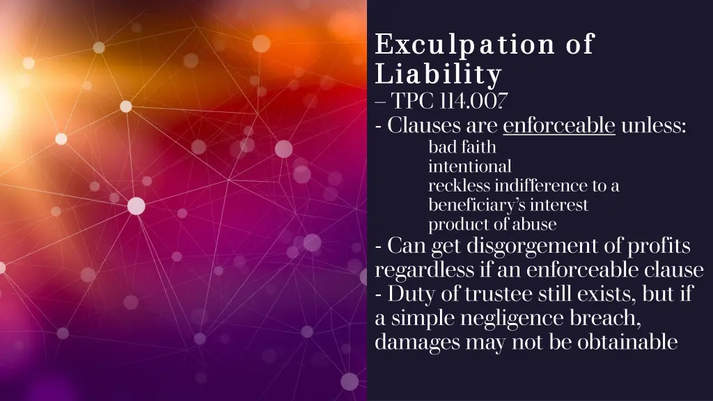 exculpation of exculpation of liability liability