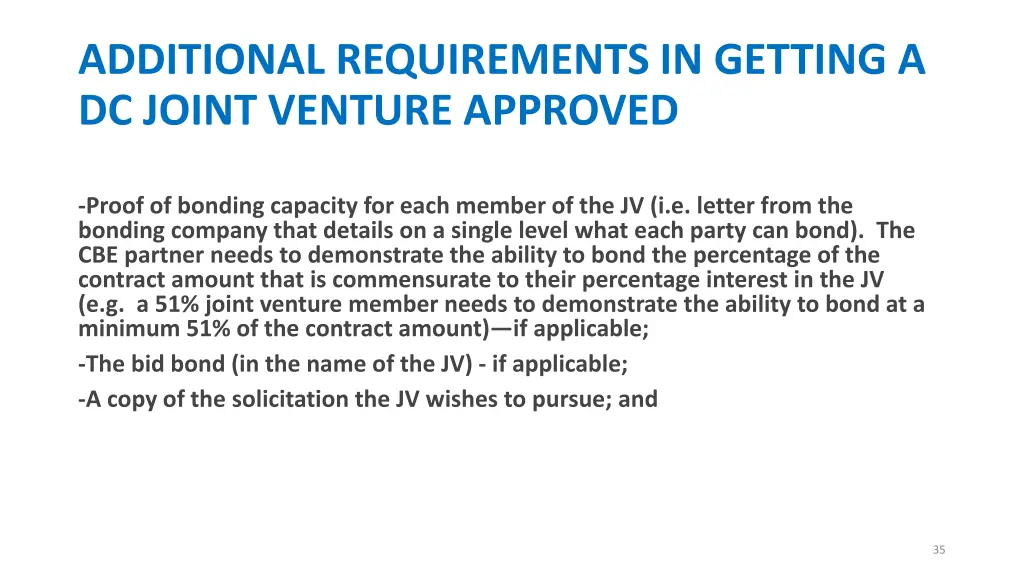 additional requirements in getting a dc joint