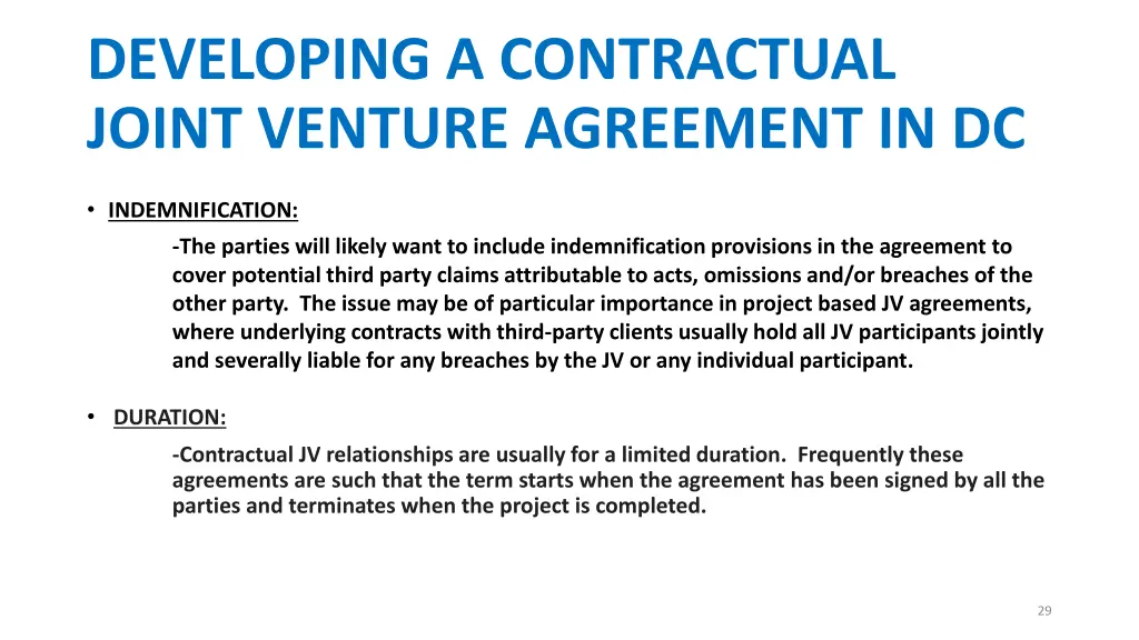 developing a contractual joint venture agreement 1