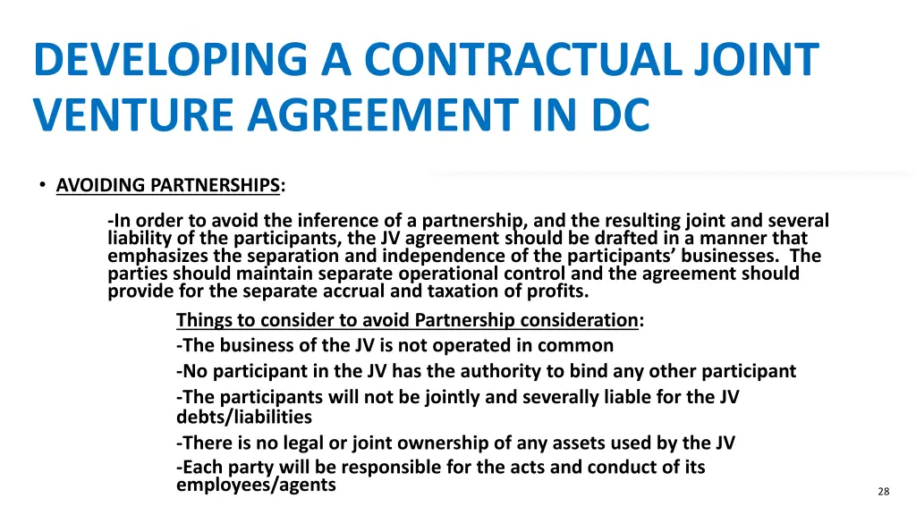 developing a contractual joint venture agreement