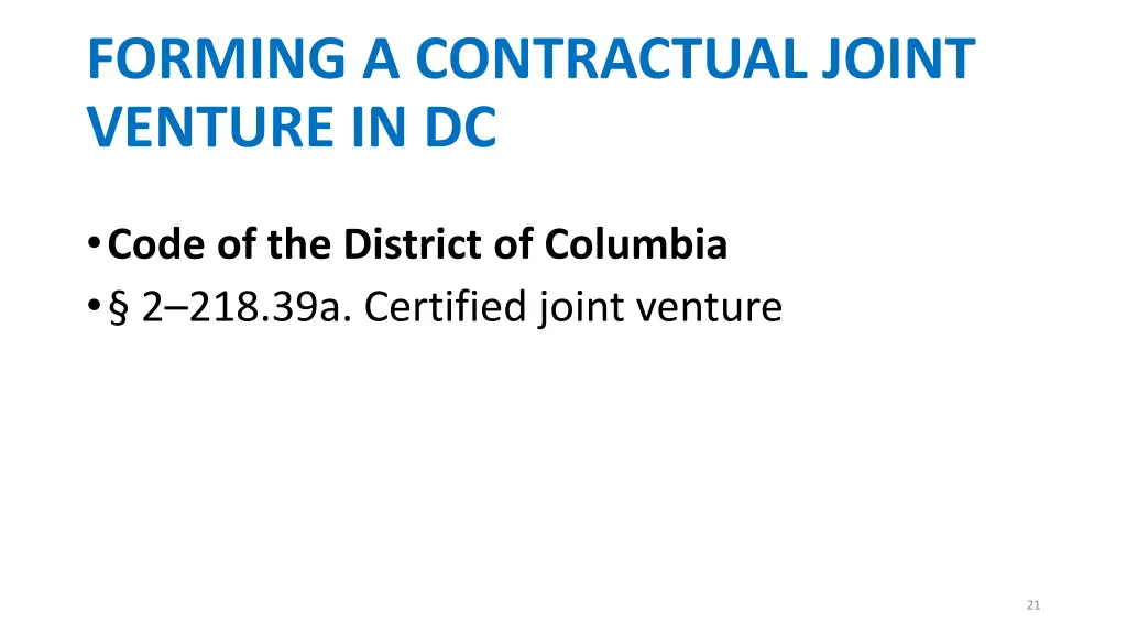 forming a contractual joint venture in dc 1