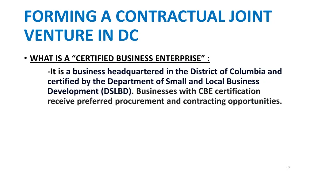 forming a contractual joint venture in dc