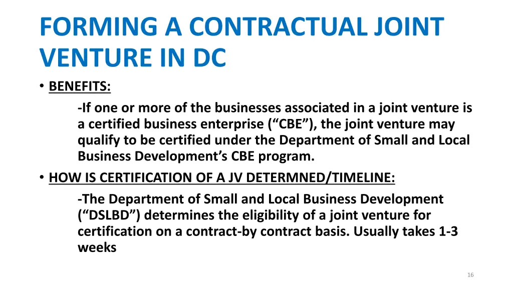 forming a contractual joint venture